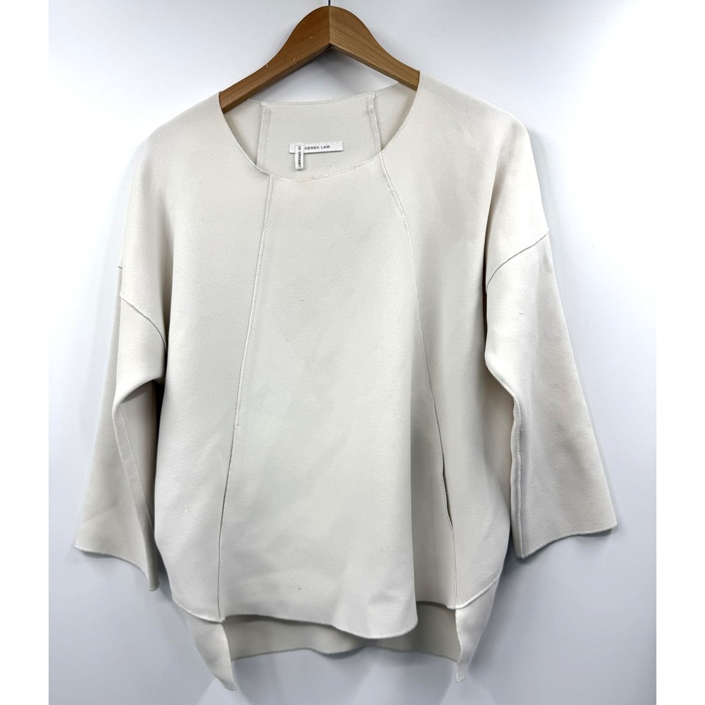 Derek Lam 10 Crosby Blouse Womens Medium White 3/4 Sleeve Pocket Tunic Boxy‎